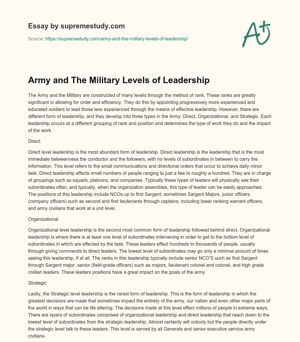 Army and The Military Levels of Leadership essay