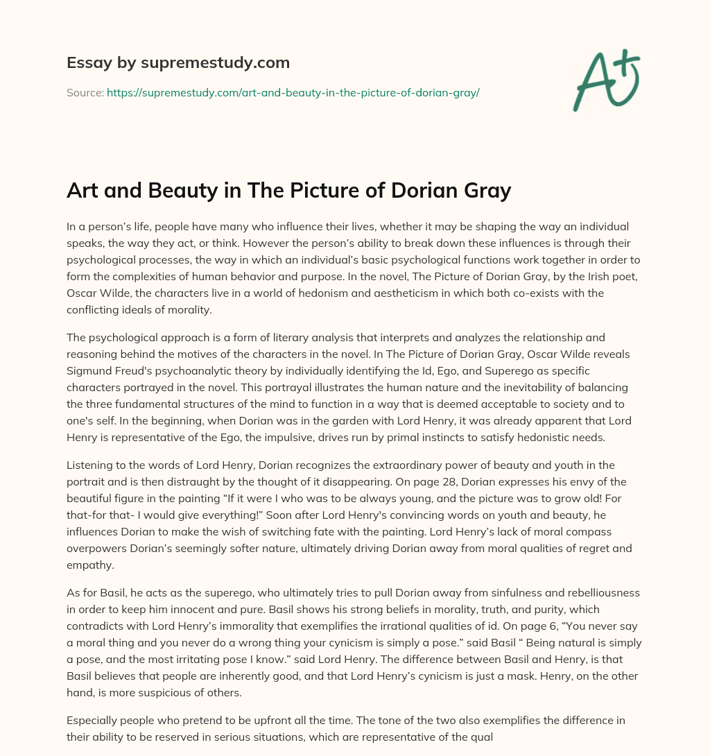 Art and Beauty in The Picture of Dorian Gray essay