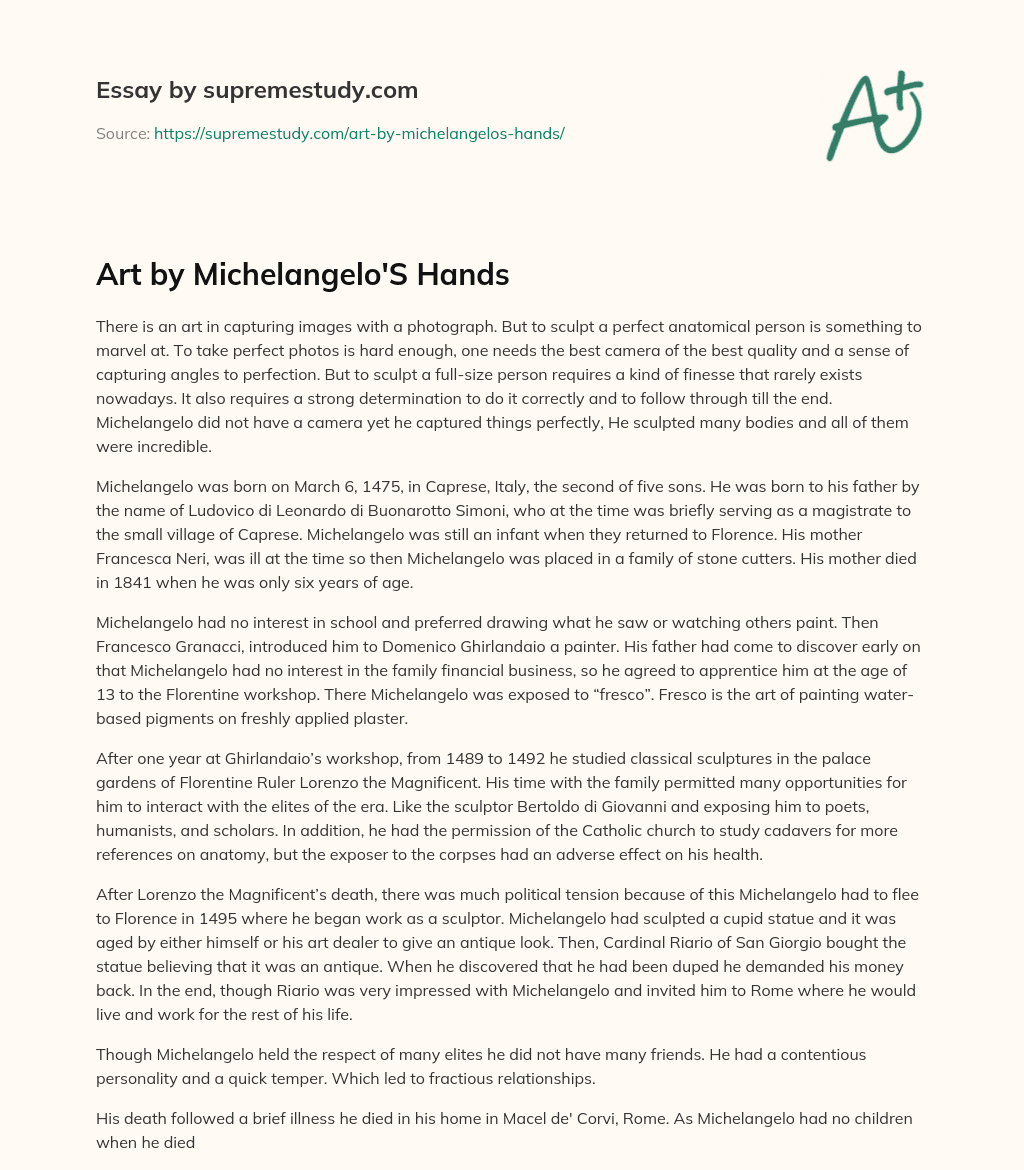 Art by Michelangelo’S Hands essay