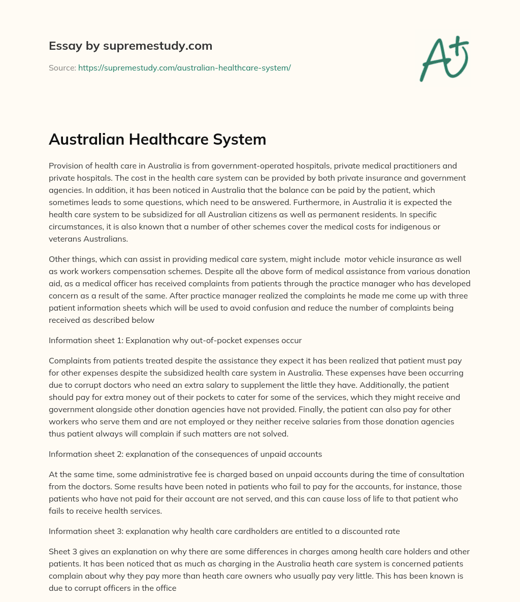 Australian Healthcare System essay