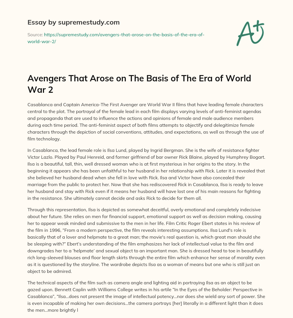 Avengers That Arose on The Basis of The Era of World War 2 essay