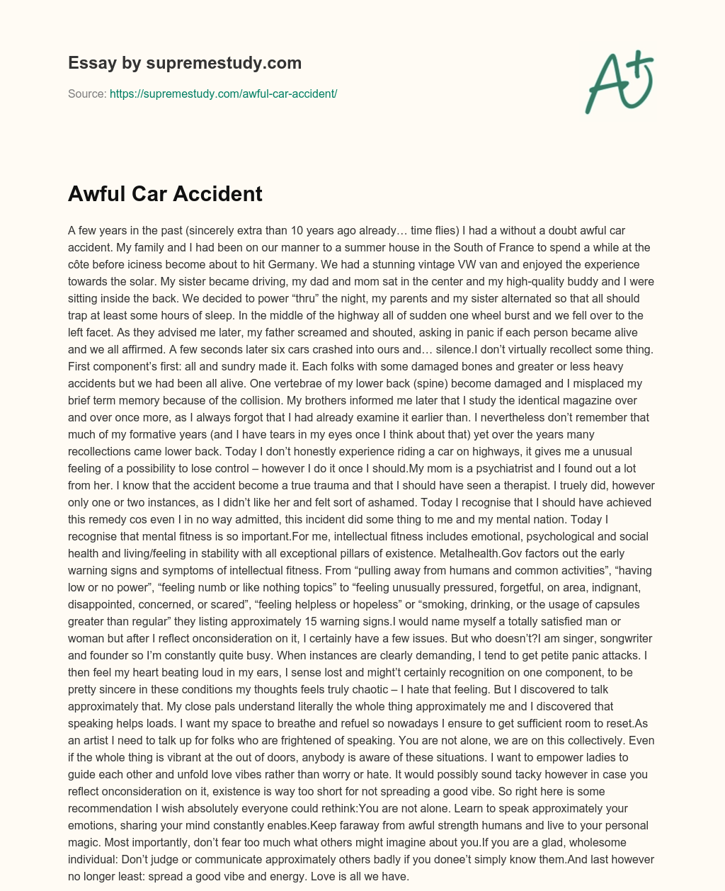 Awful Car Accident essay