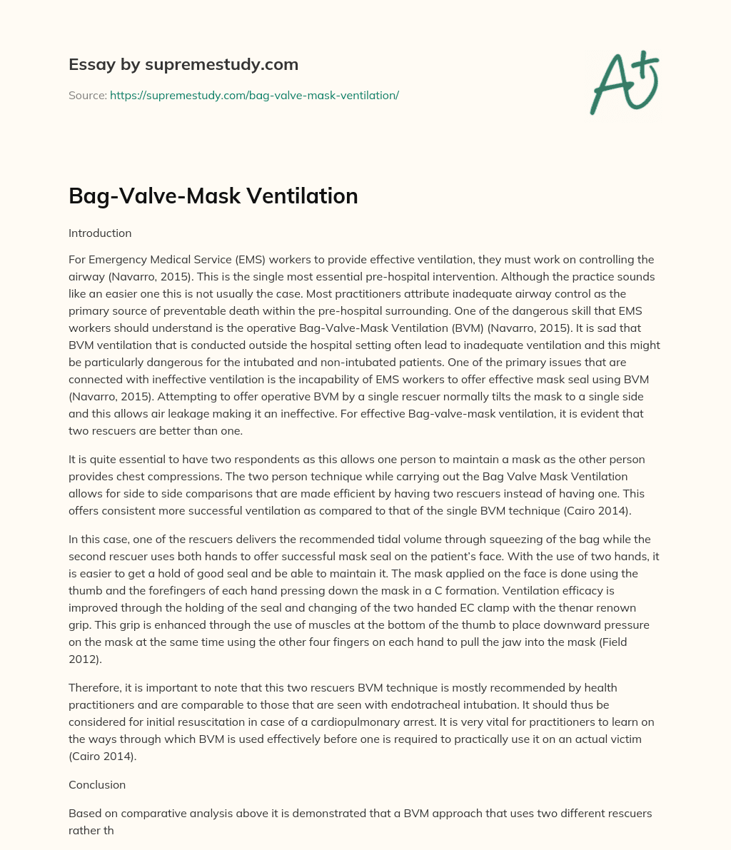 Bag-Valve-Mask Ventilation essay
