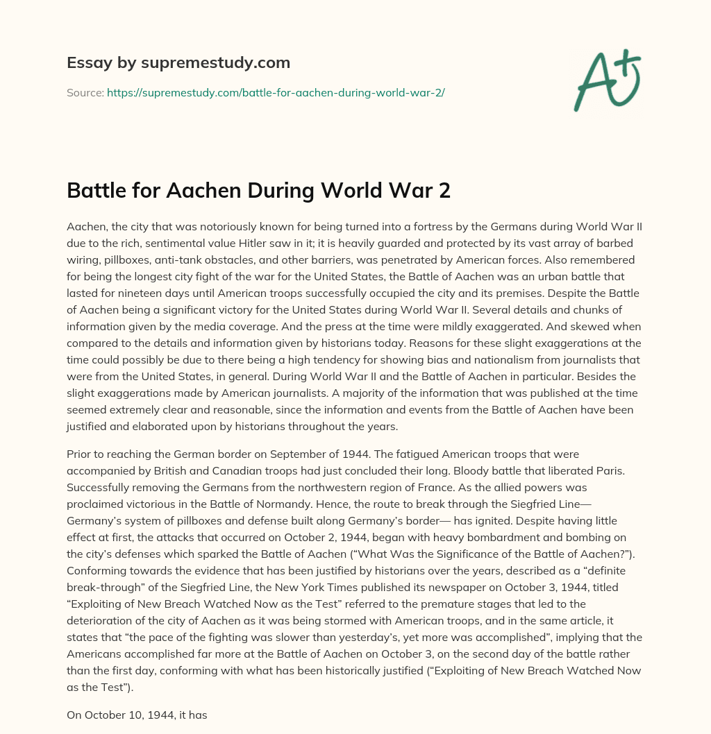 Battle for Aachen During World War 2 essay