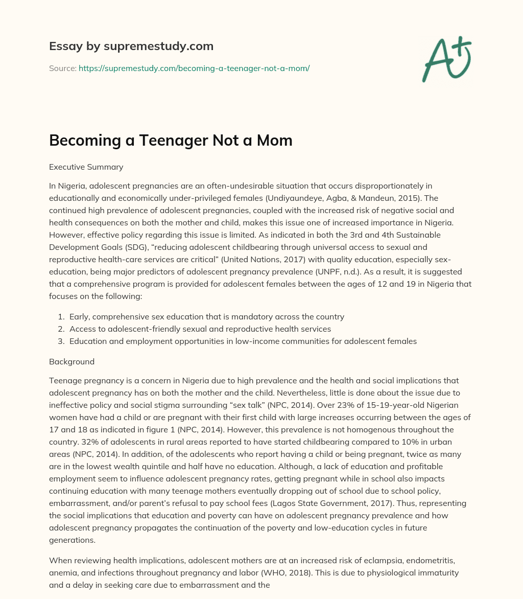 Becoming a Teenager Not a Mom essay