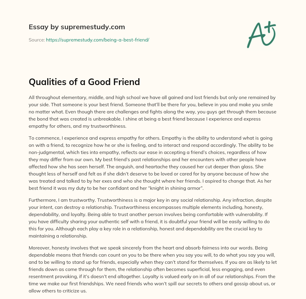 Qualities of a Good Friend essay
