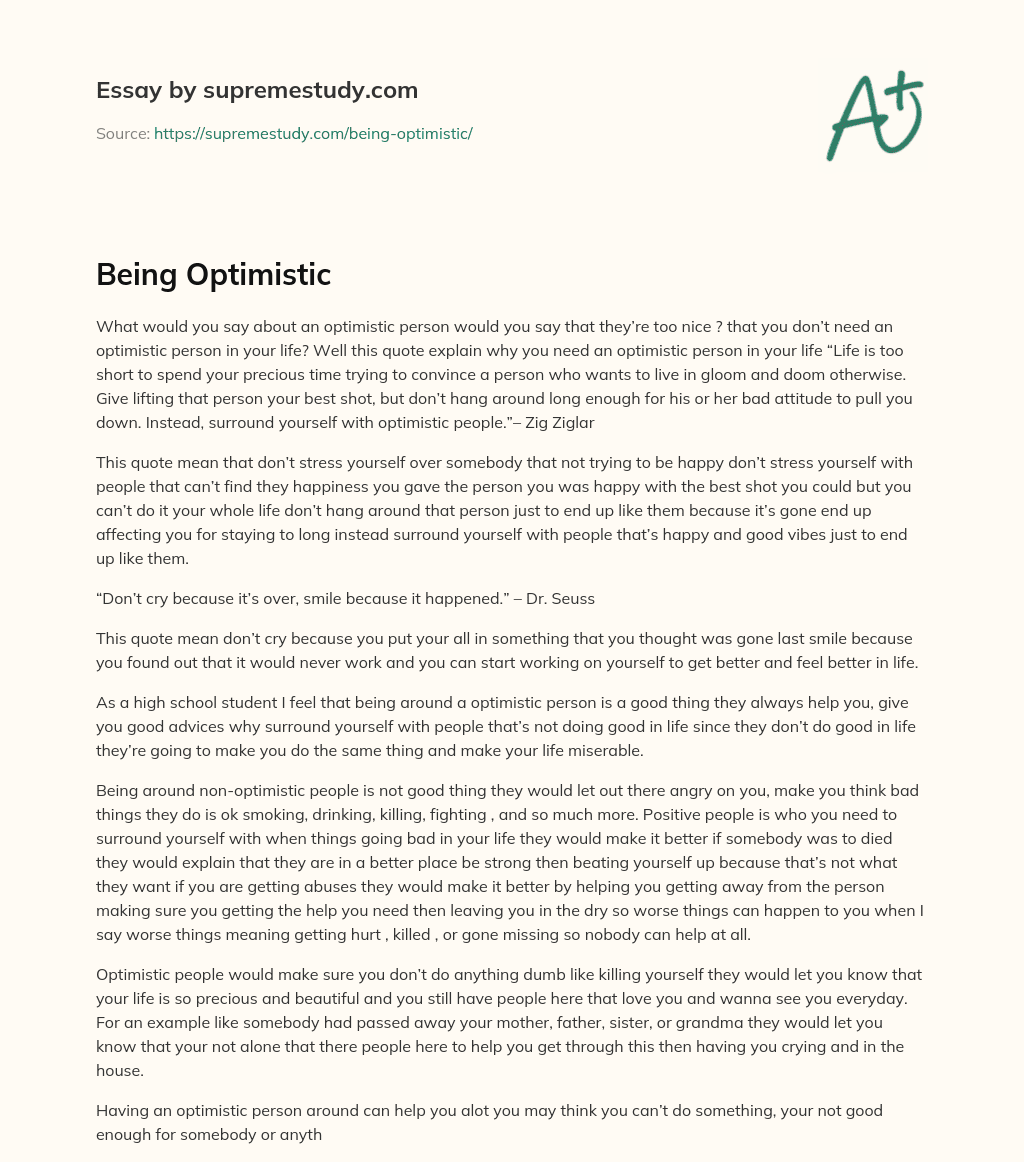 Being Optimistic essay