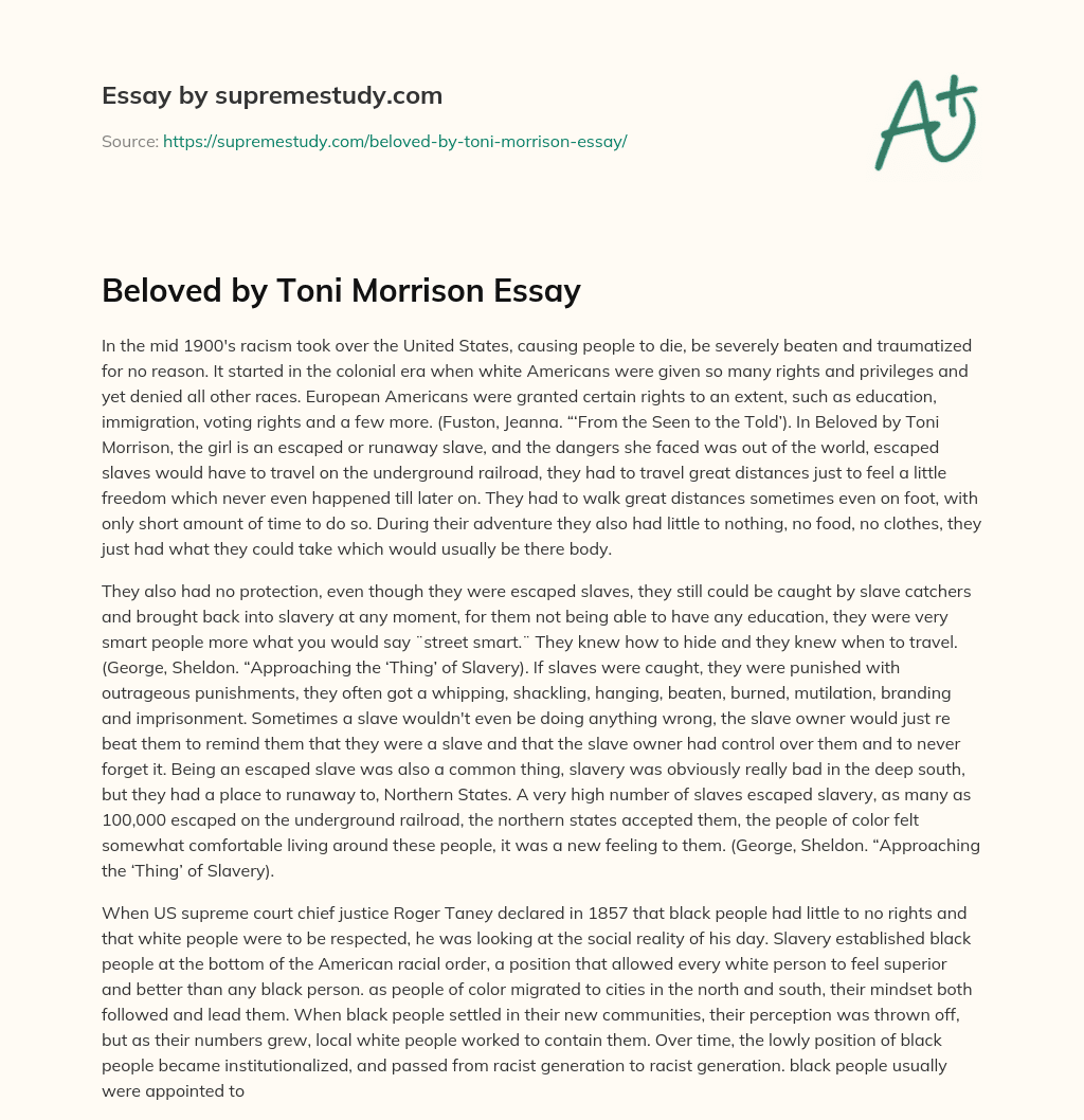 Beloved by Toni Morrison Essay essay