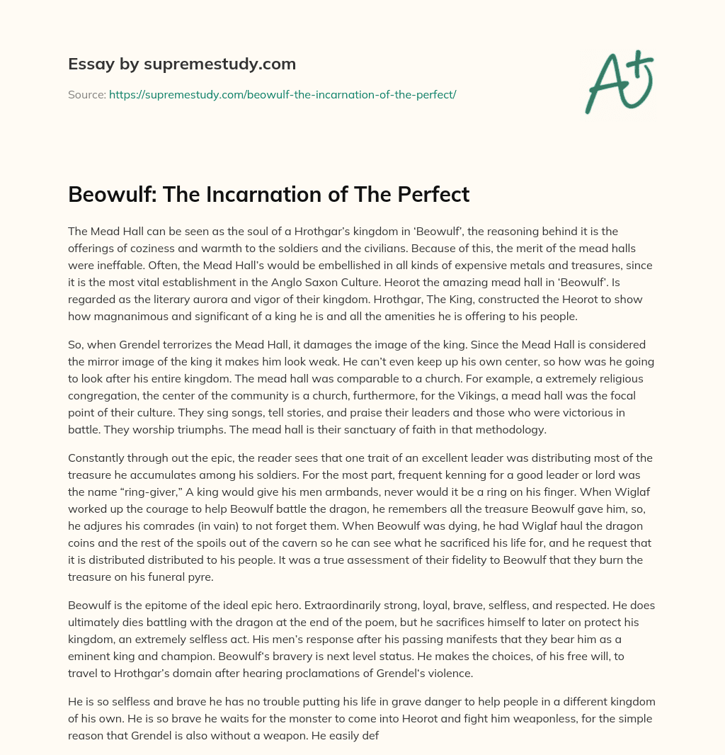 Beowulf: The Incarnation of The Perfect essay