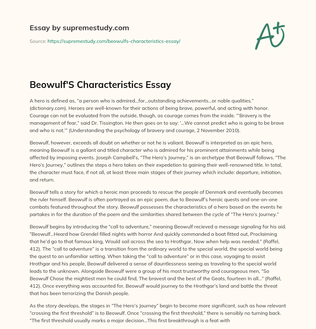 Beowulf’S Characteristics Essay essay