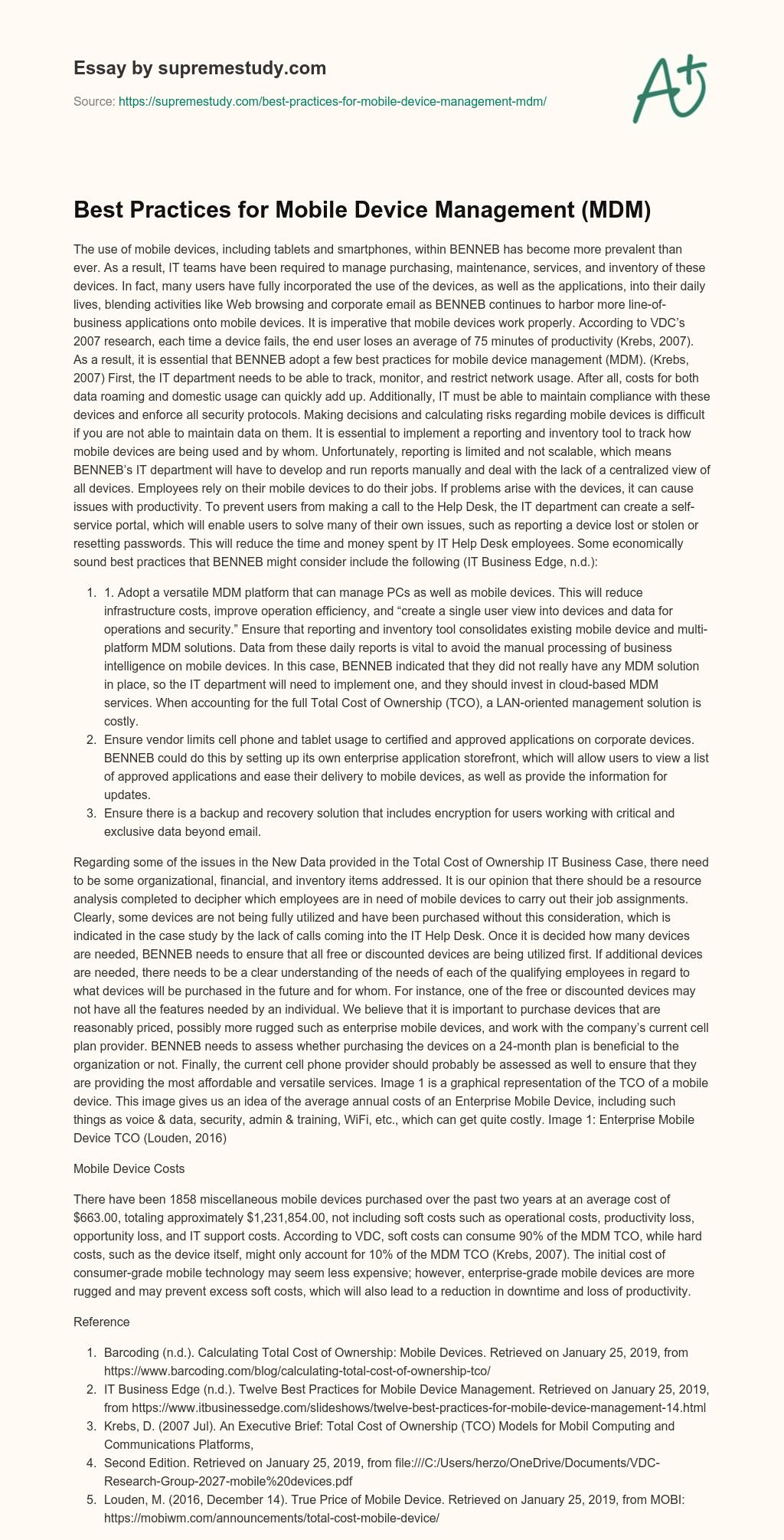 Best Practices for Mobile Device Management (MDM) essay