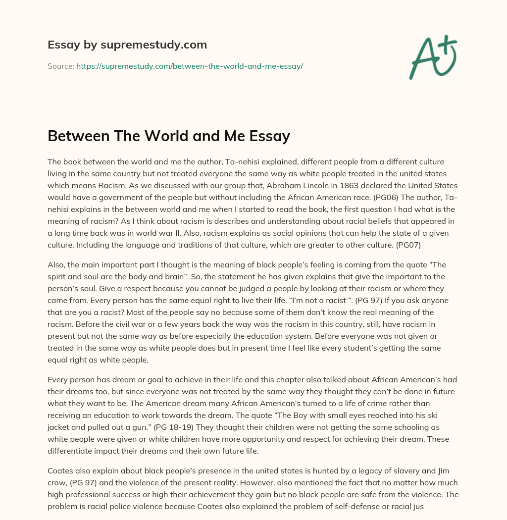 Between The World and Me Essay essay