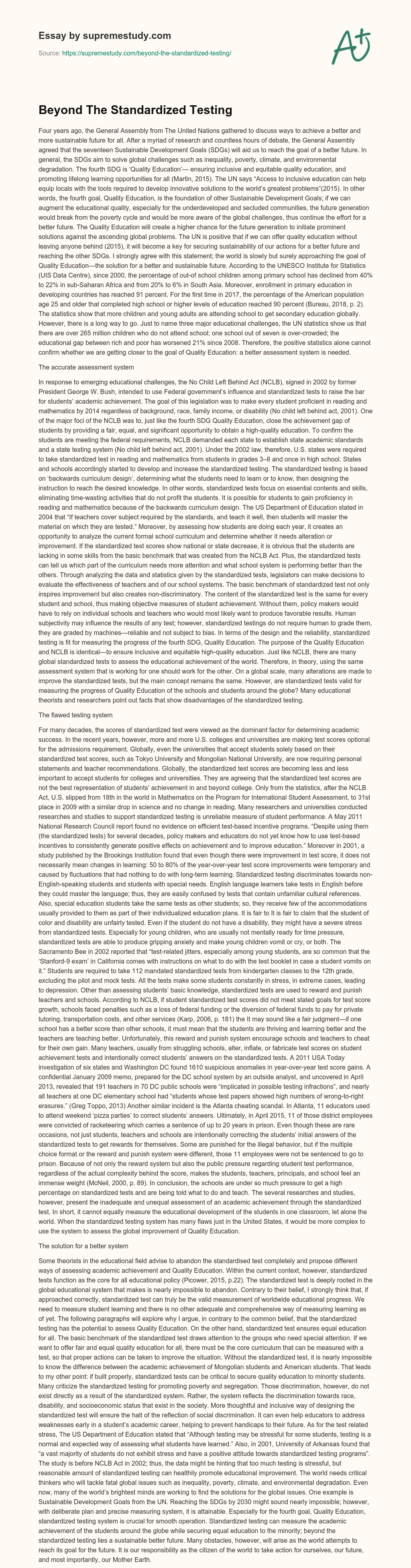 Beyond The Standardized Testing essay