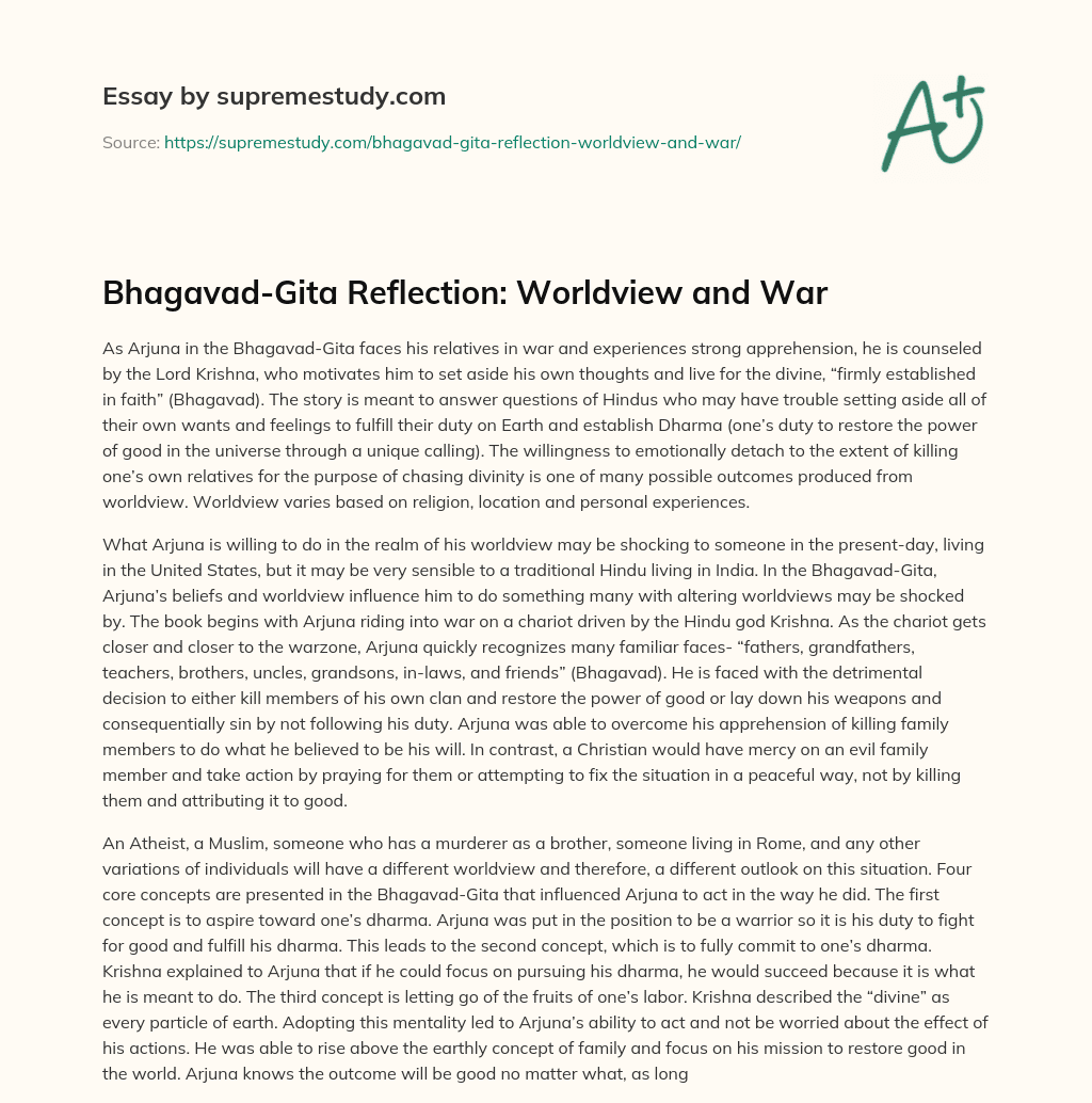 Bhagavad-Gita Reflection: Worldview and War essay