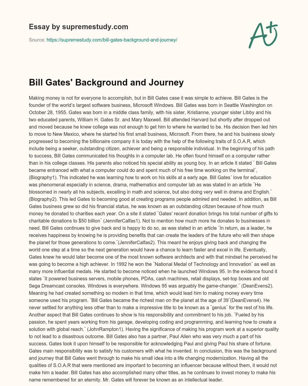 Bill Gates’ Background and Journey essay