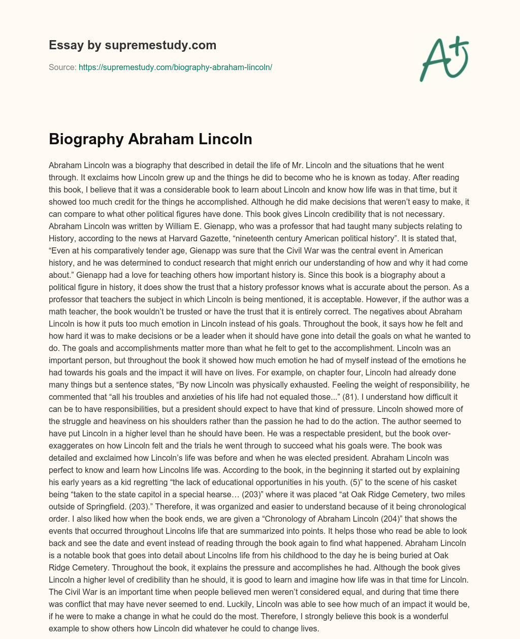 Biography Abraham Lincoln essay