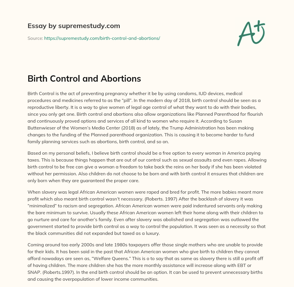 Birth Control and Abortions essay