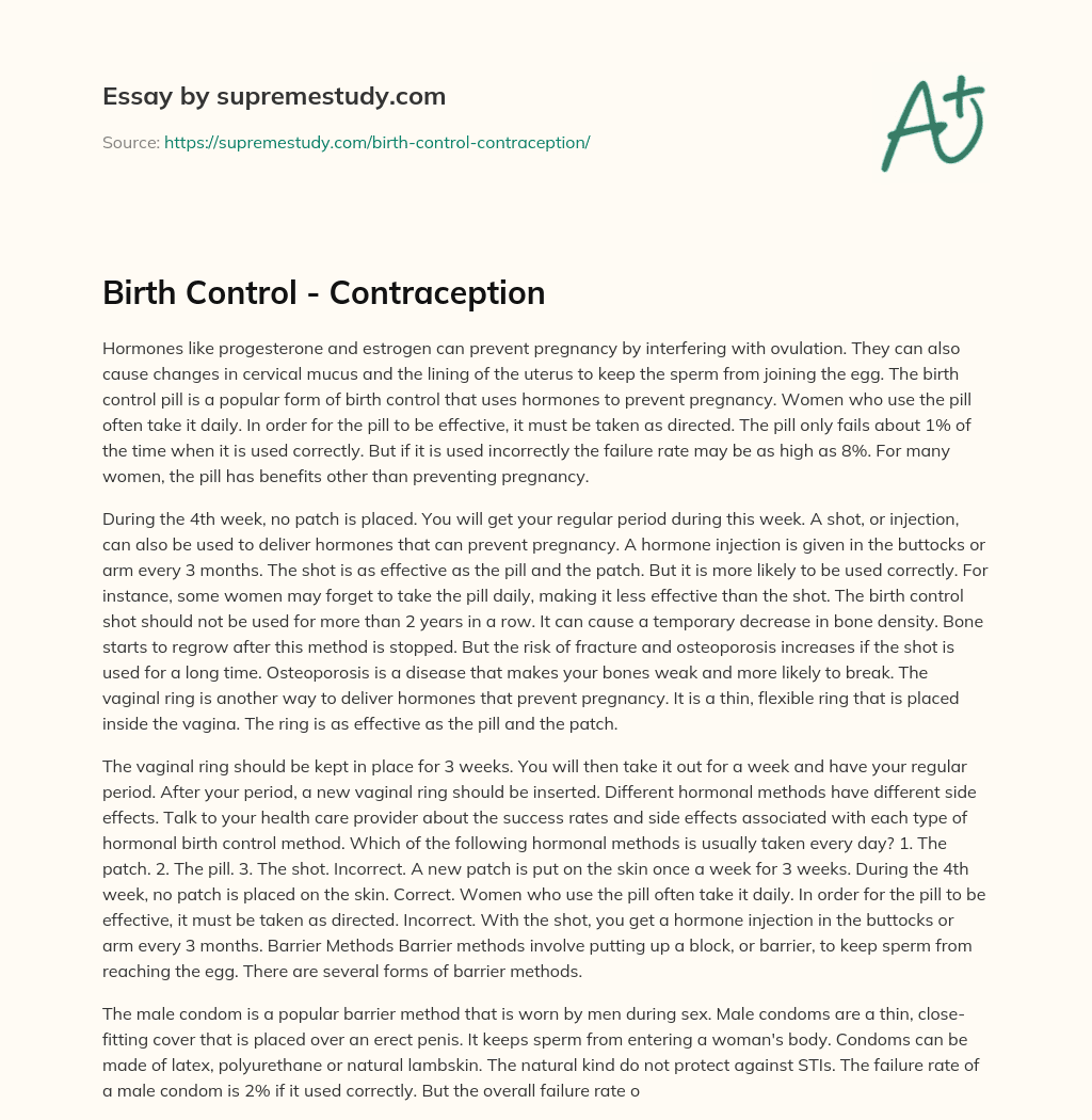 Birth Control – Contraception essay
