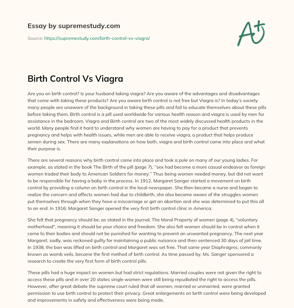 Birth Control Vs Viagra essay