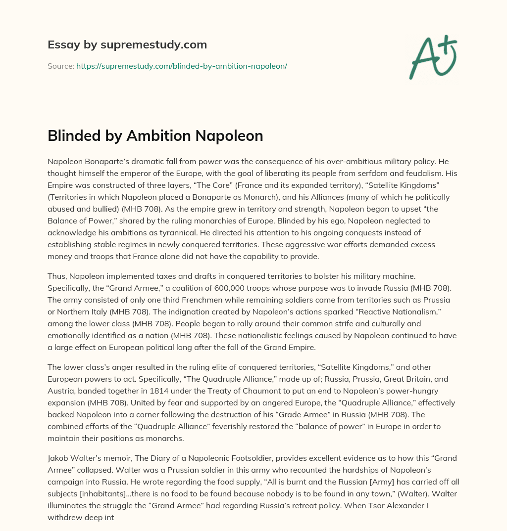 Blinded by Ambition Napoleon essay
