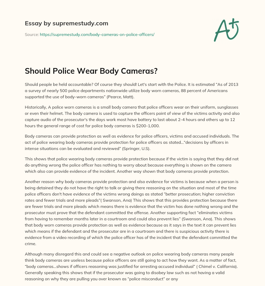 should police officers wear body cameras argumentative essay