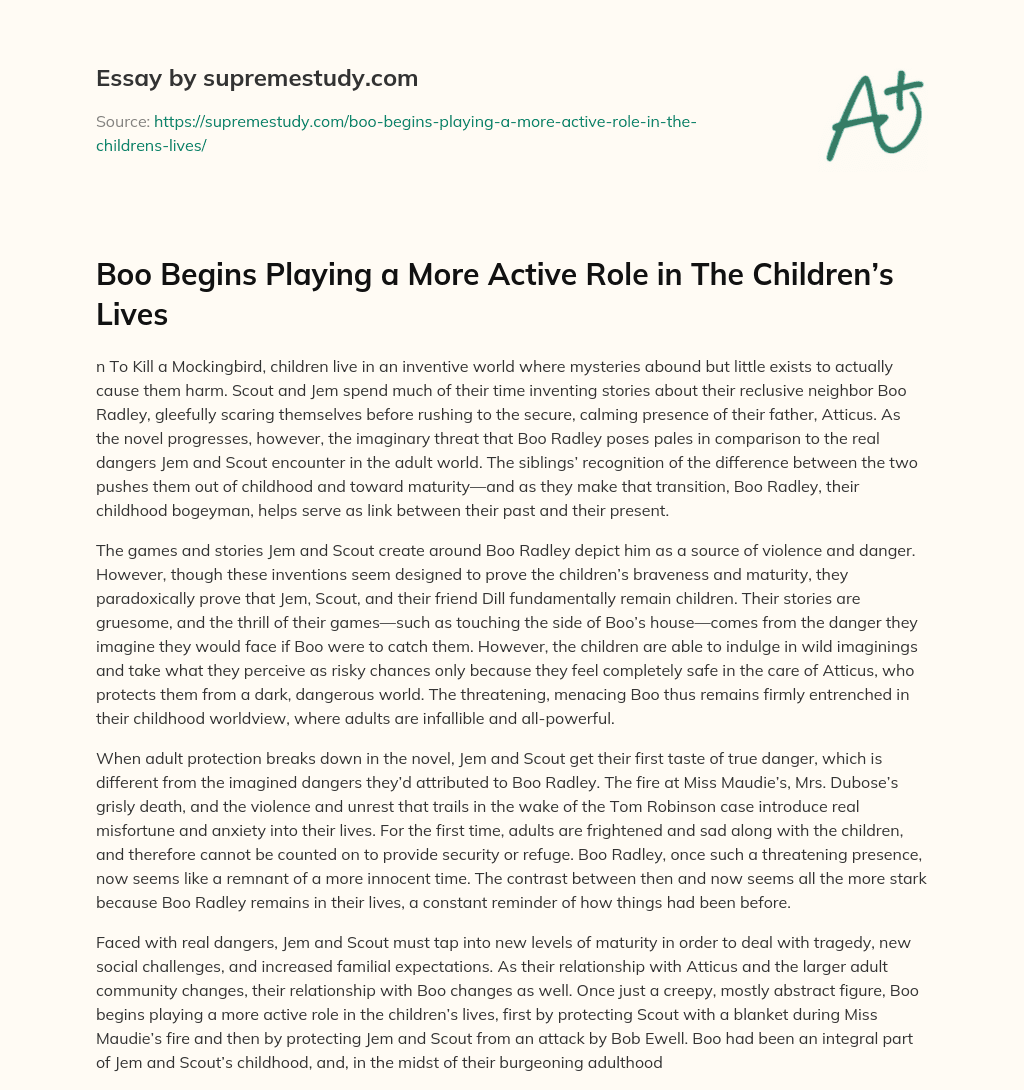 Boo Begins Playing a More Active Role in The Children’s Lives essay