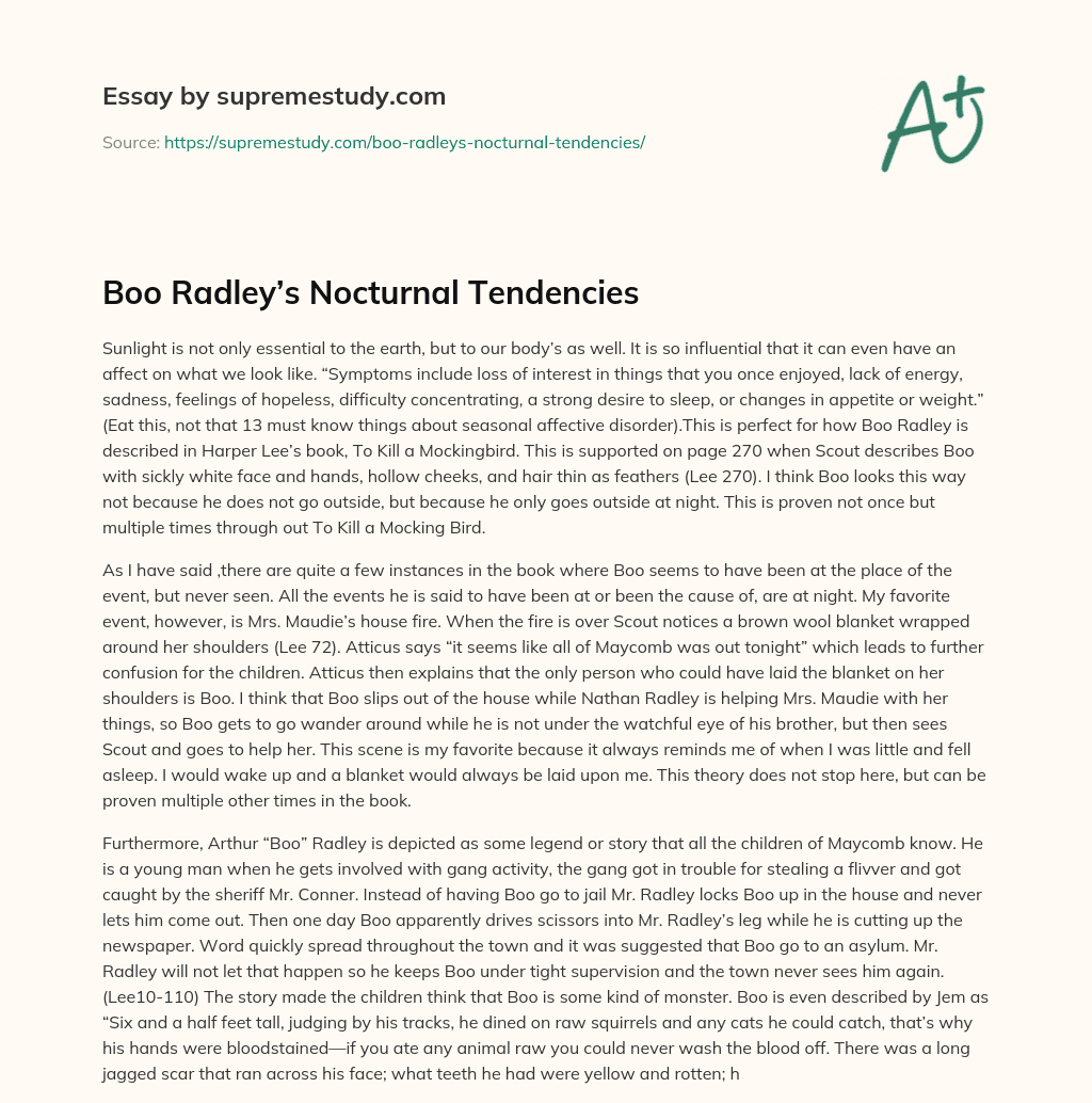 Boo Radley’s Nocturnal Tendencies essay