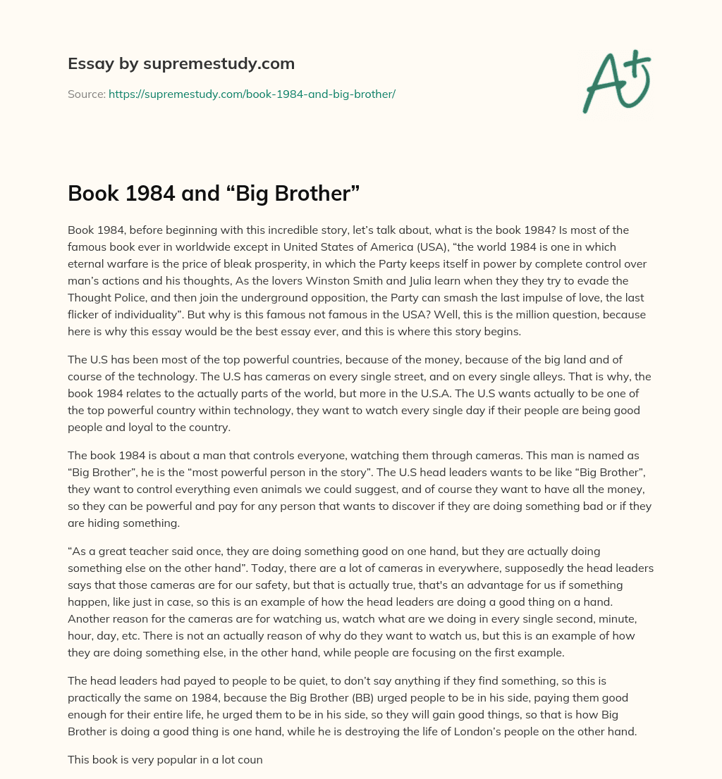 Book 1984 and “Big Brother” essay