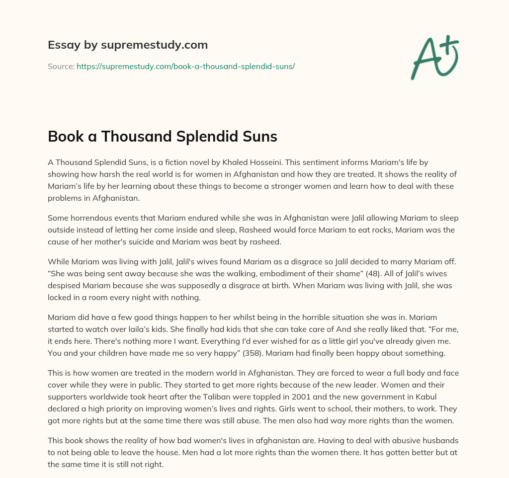 Book a Thousand Splendid Suns essay