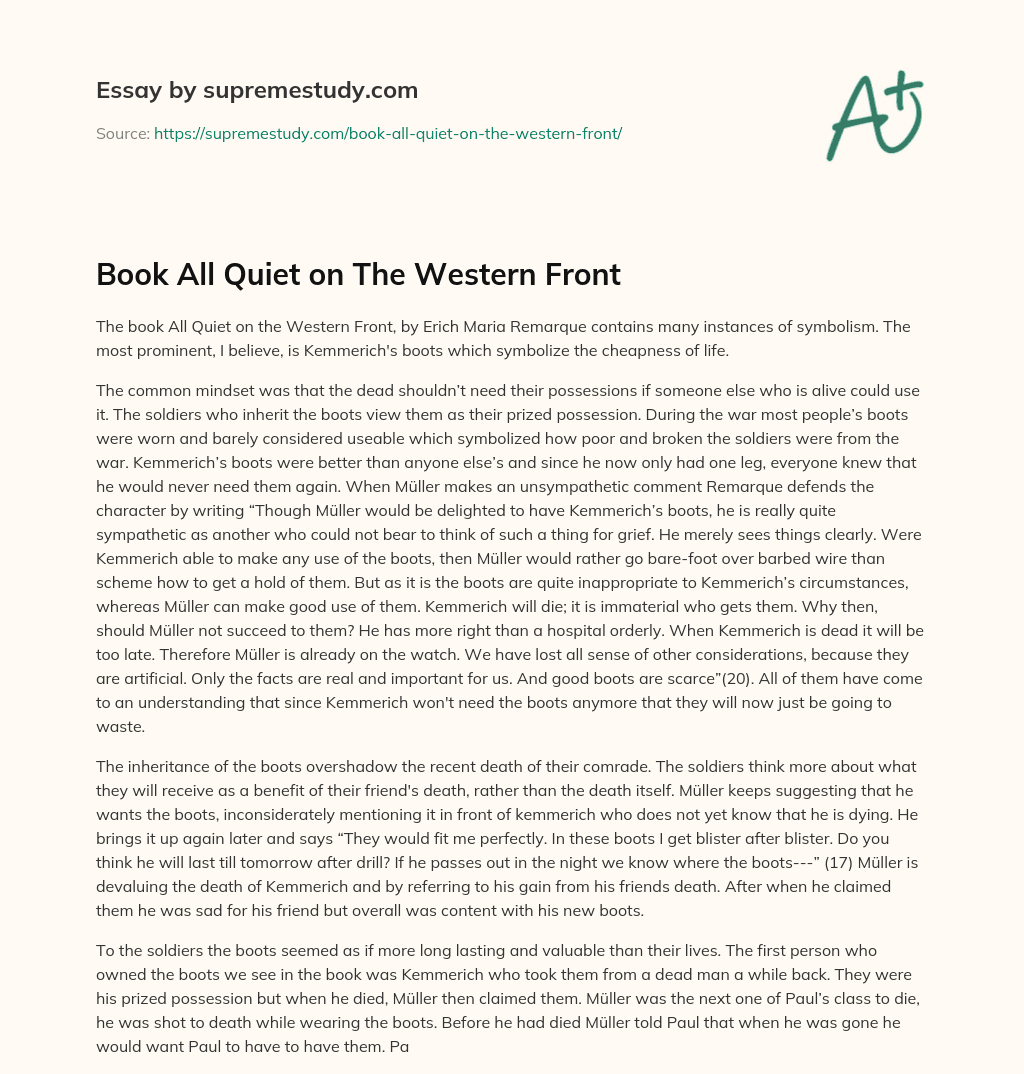 Book All Quiet on The Western Front essay
