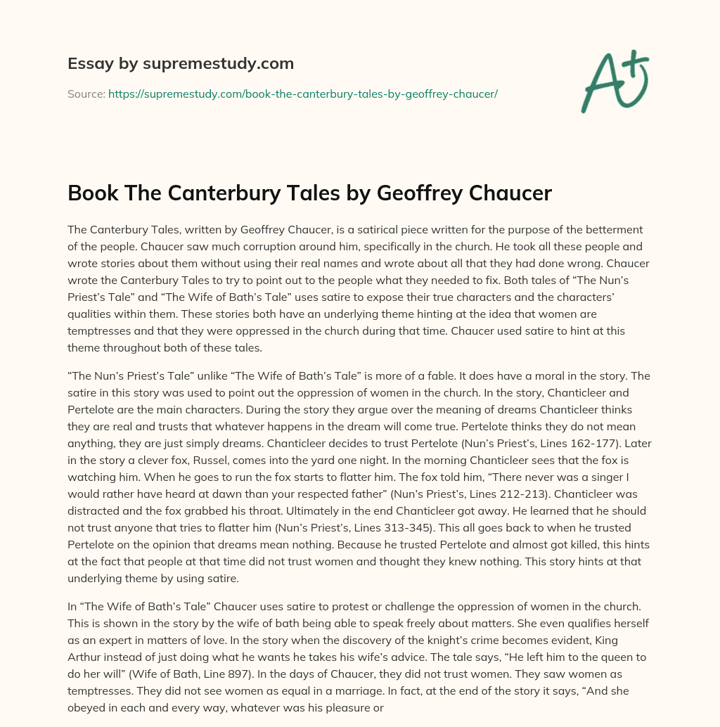Book The Canterbury Tales by Geoffrey Chaucer essay
