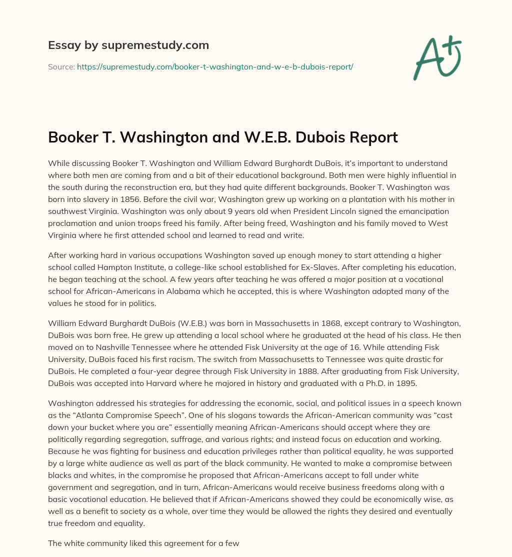 Booker T. Washington and W.E.B. Dubois Report essay