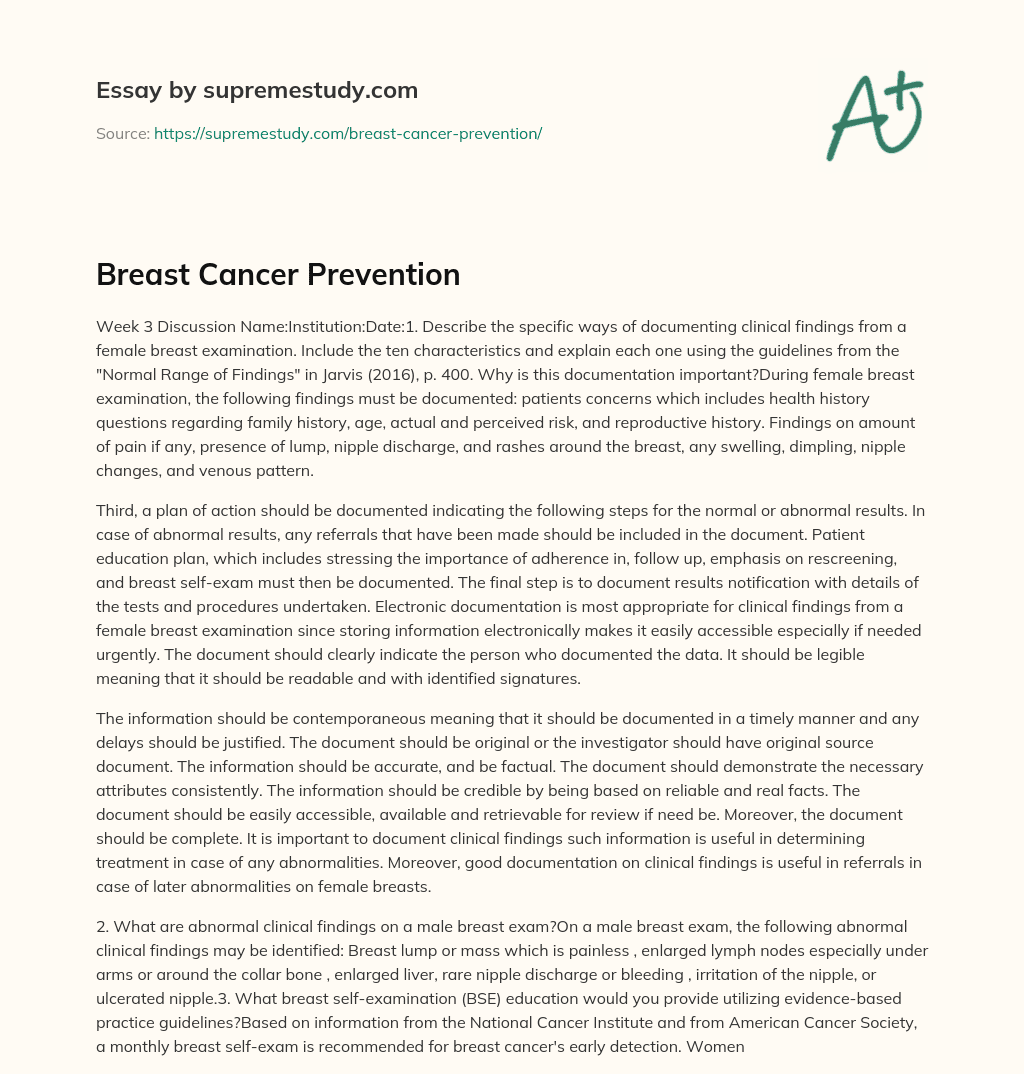 Breast Cancer Prevention essay