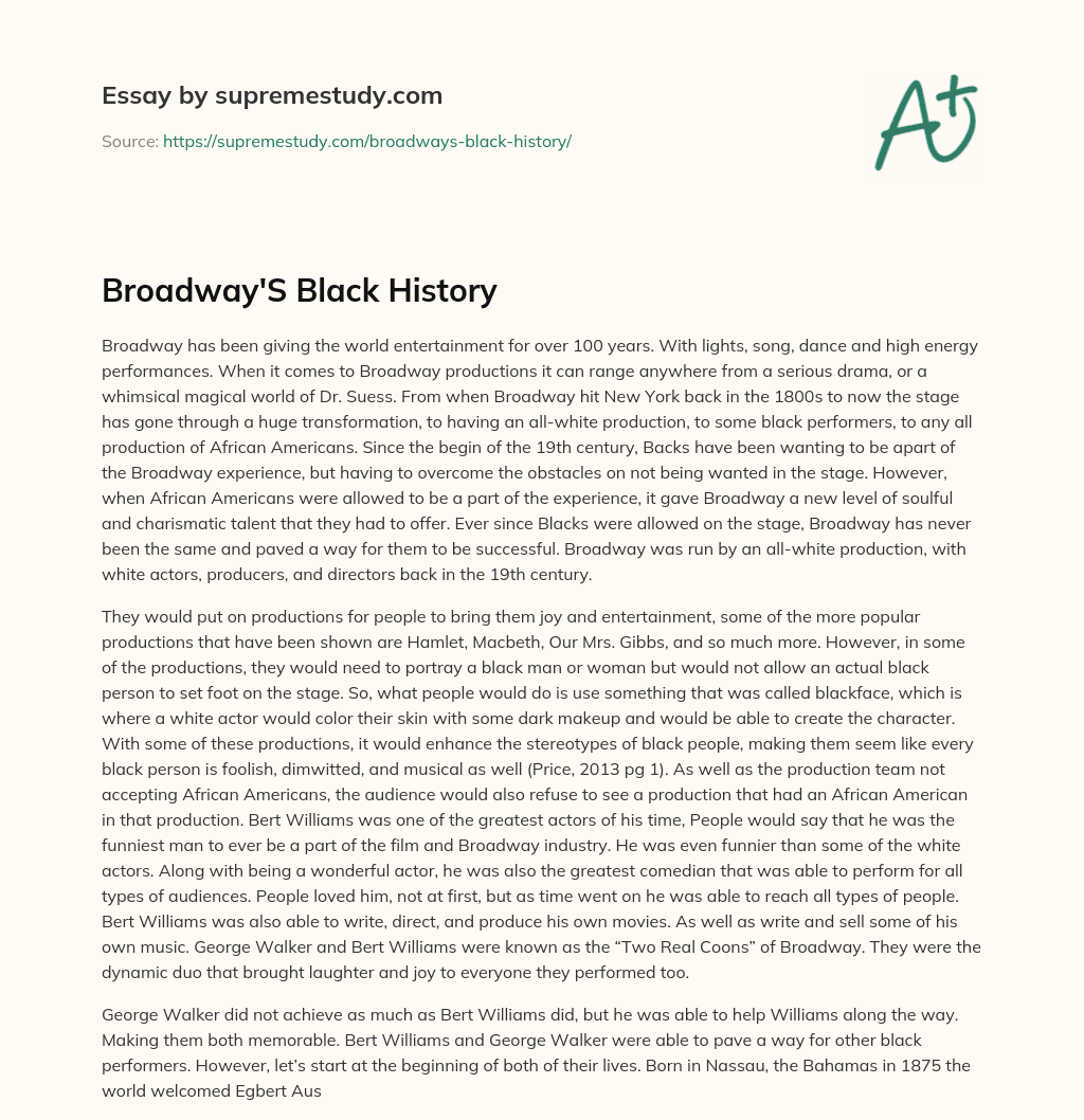 Broadway’S Black History essay