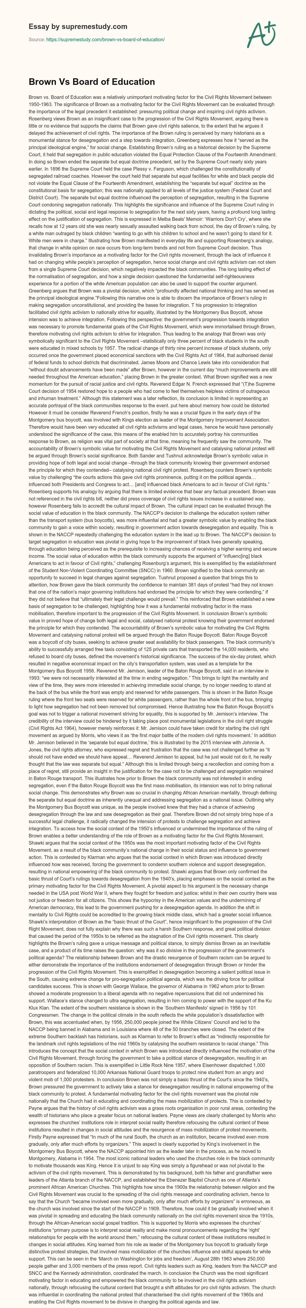 Brown Vs Board of Education essay