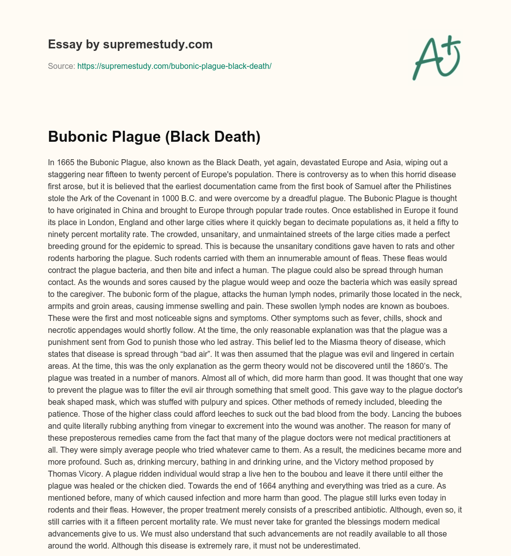 Bubonic Plague (Black Death) essay