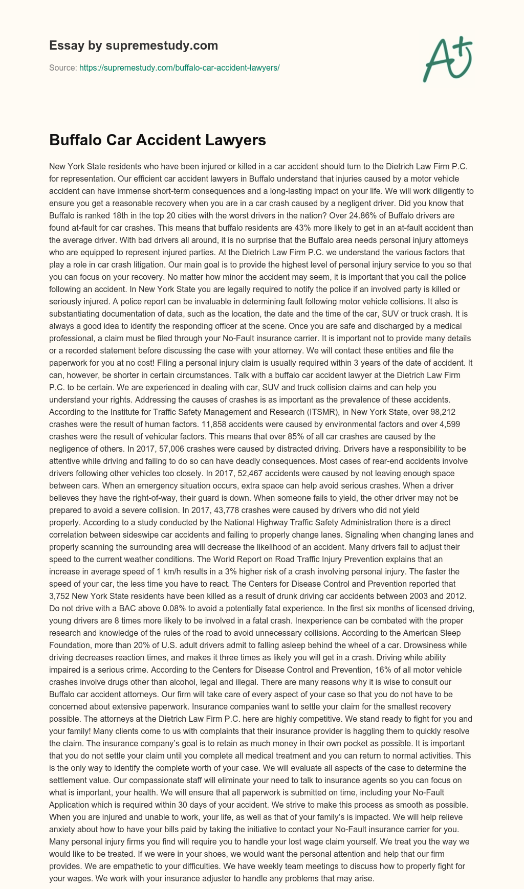 Buffalo Car Accident Lawyers essay