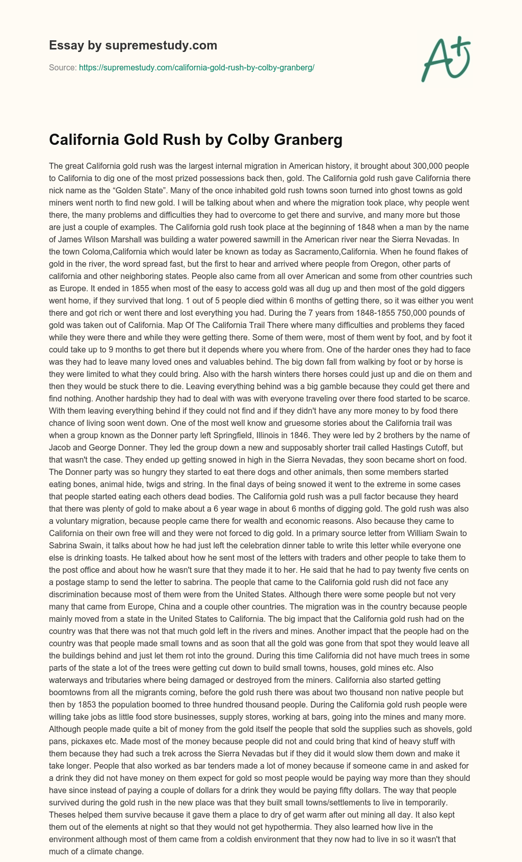 California Gold Rush by Colby Granberg essay