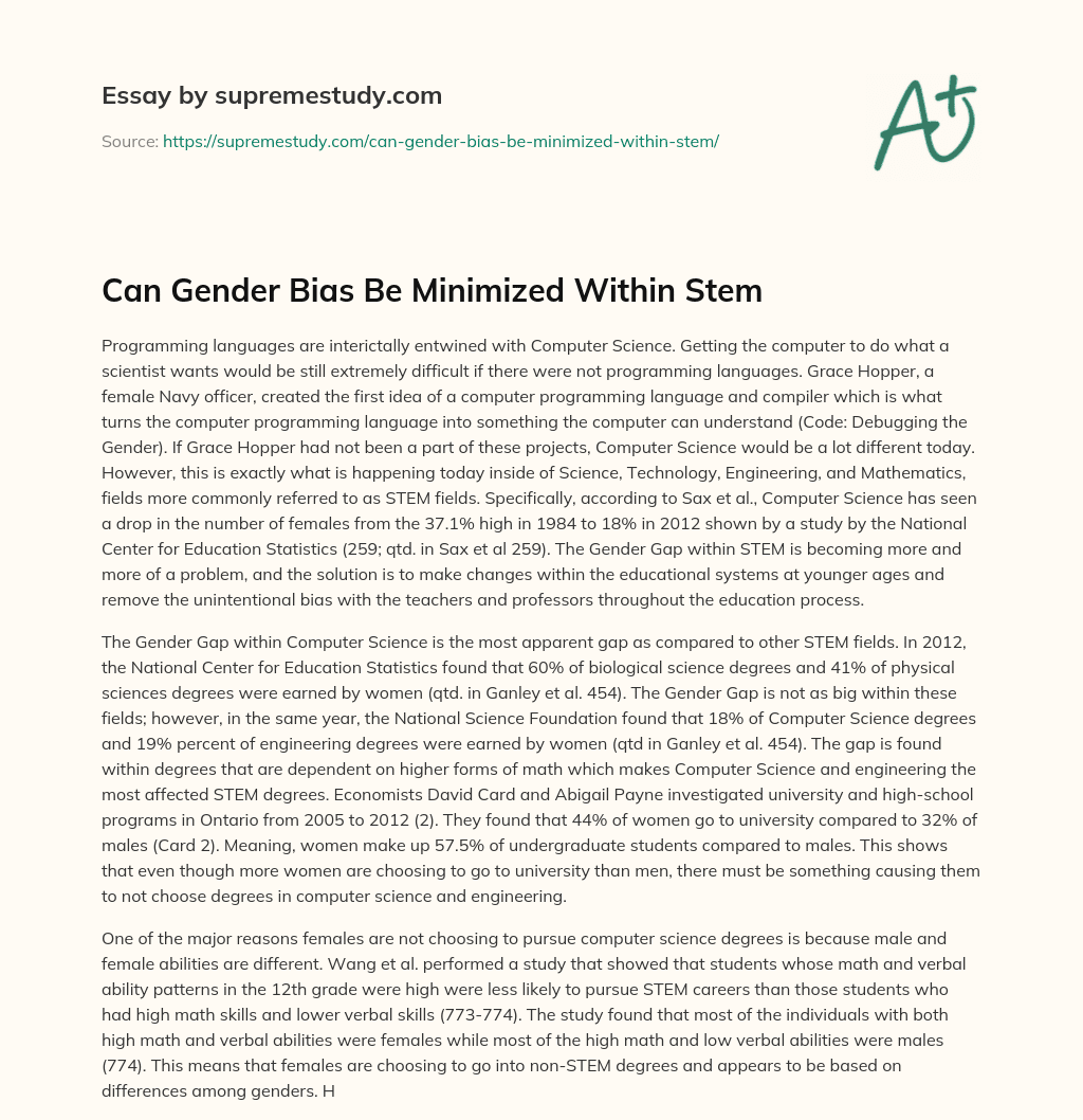 Can Gender Bias Be Minimized Within Stem essay