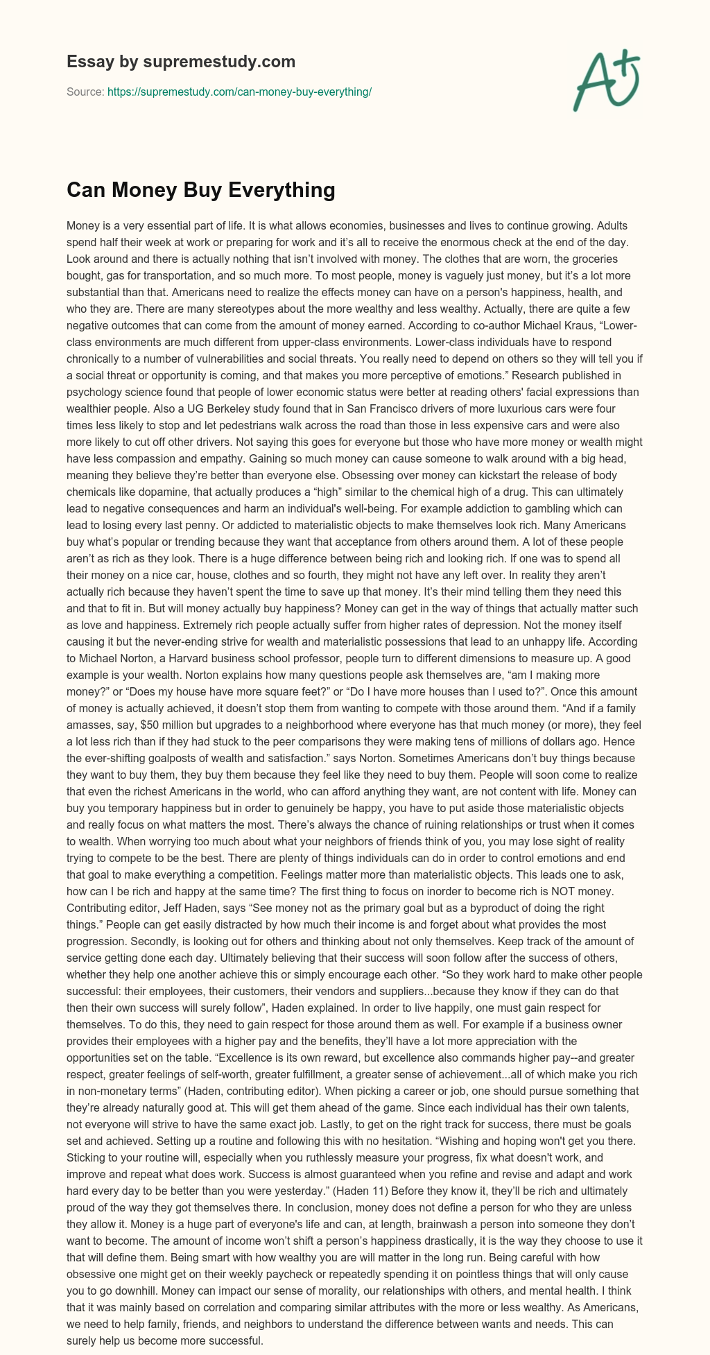 Can Money Buy Everything essay