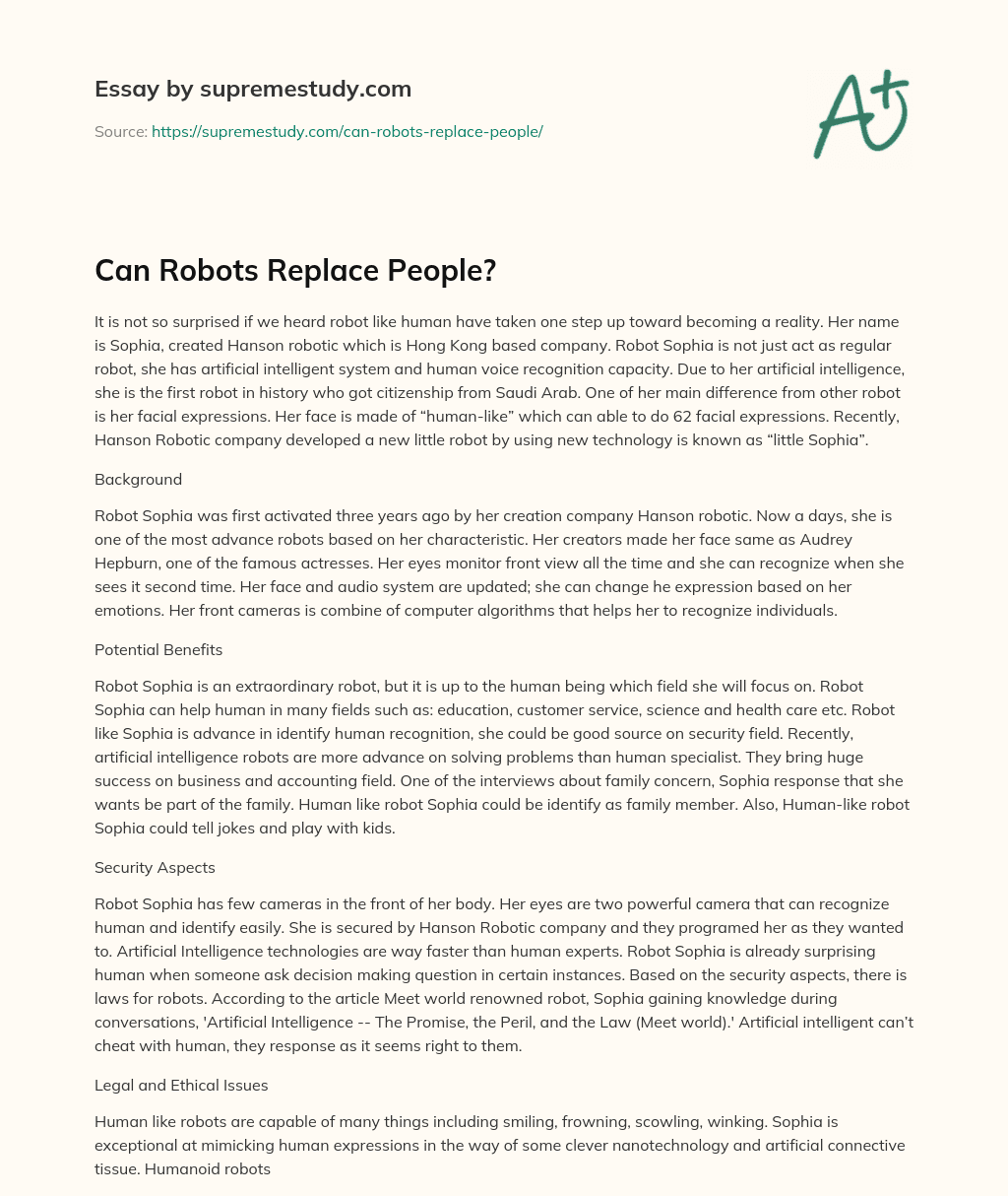 can robots replace humans essay