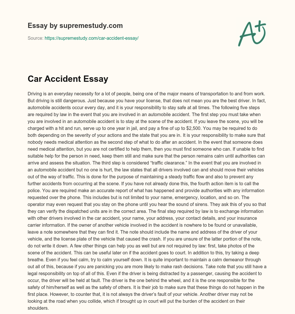 Car Accident Essay essay