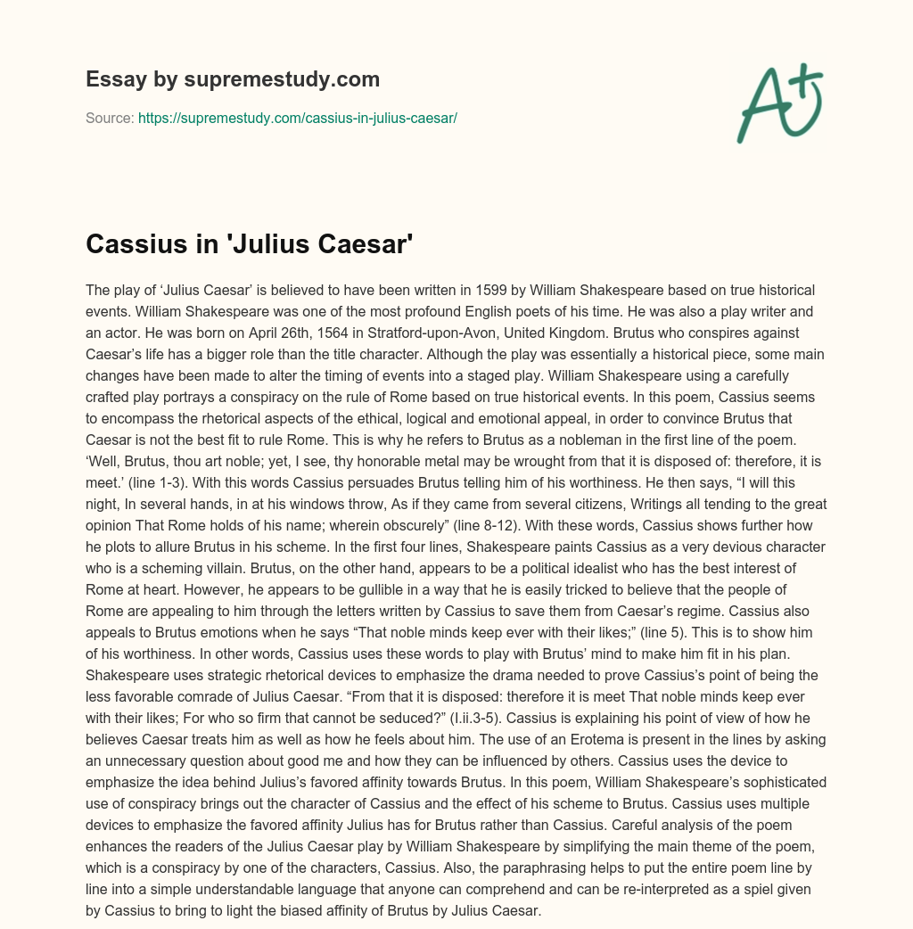 Cassius in ‘Julius Caesar’ essay