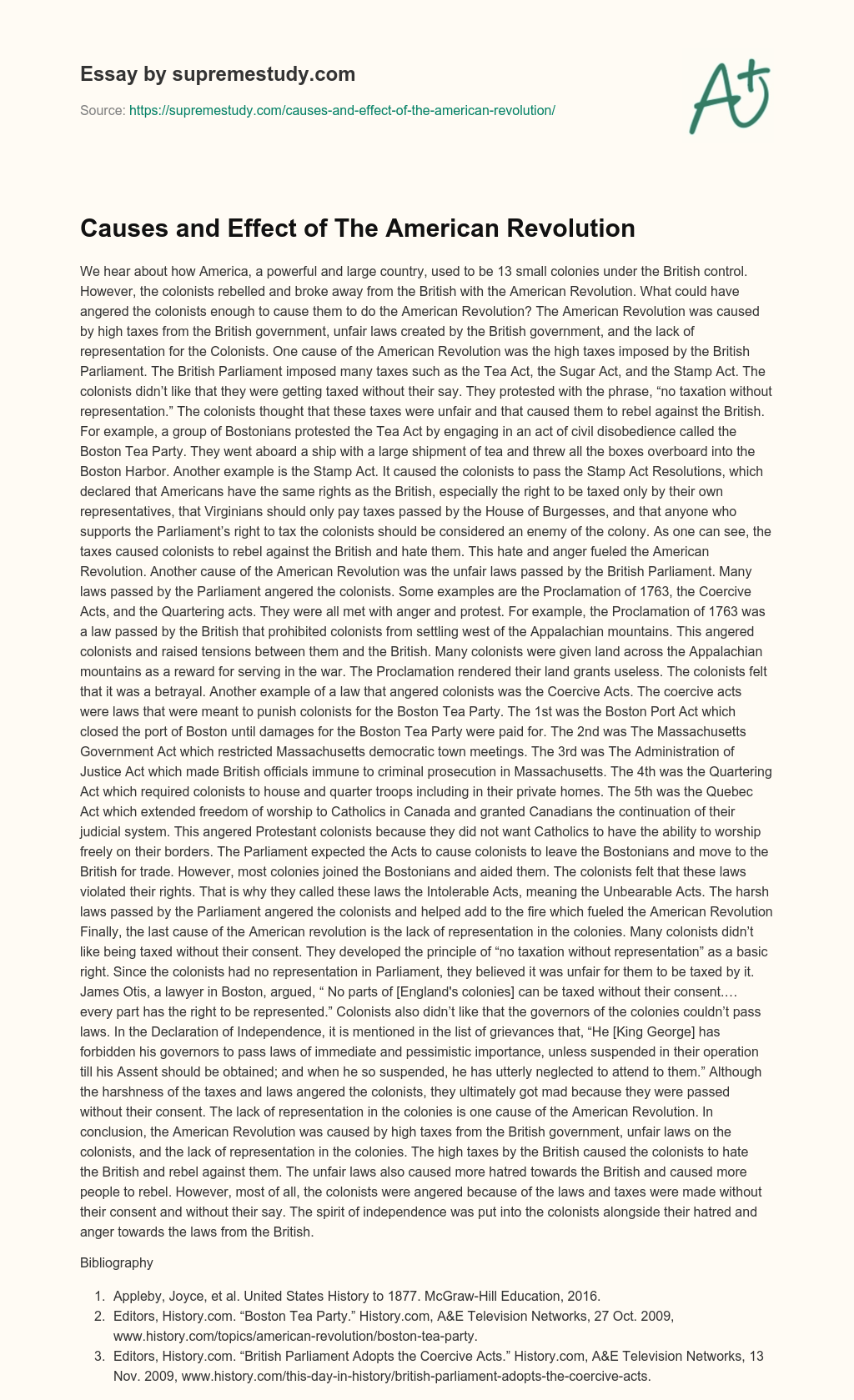 Causes and Effect of The American Revolution essay