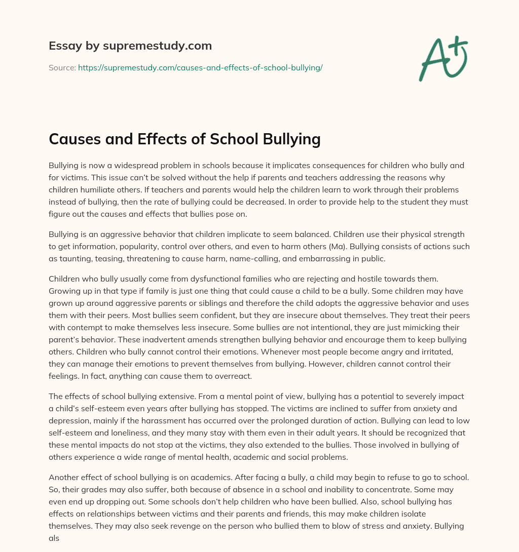 bullying in schools cause and effect essay