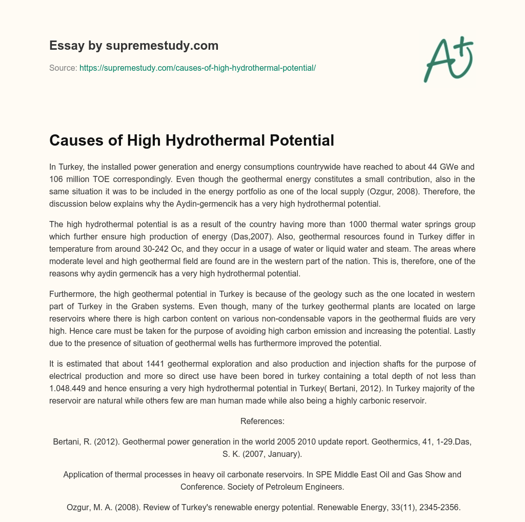 Causes of High Hydrothermal Potential essay