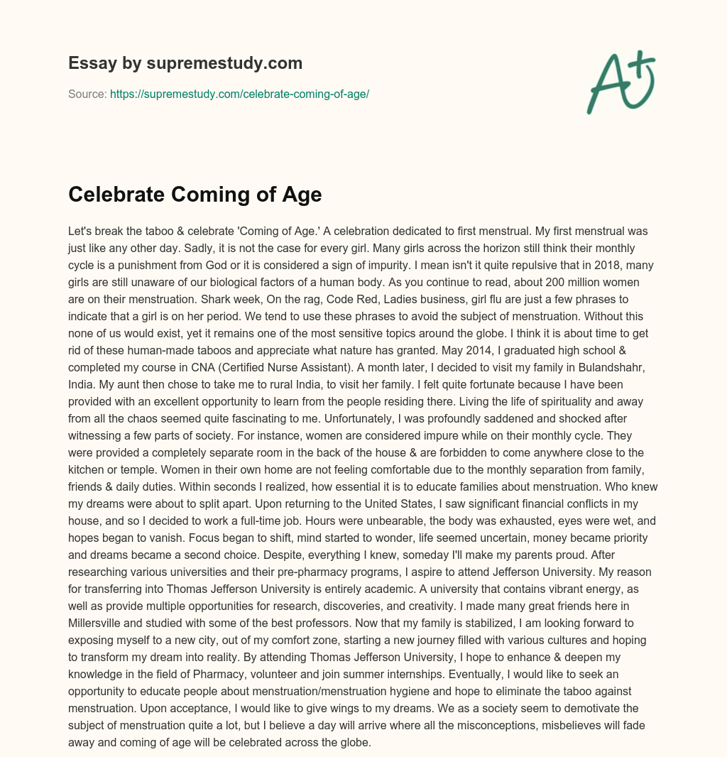 Celebrate Coming of Age essay