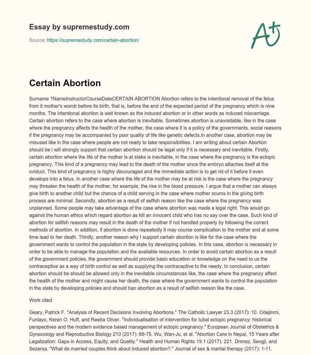 Certain Abortion essay