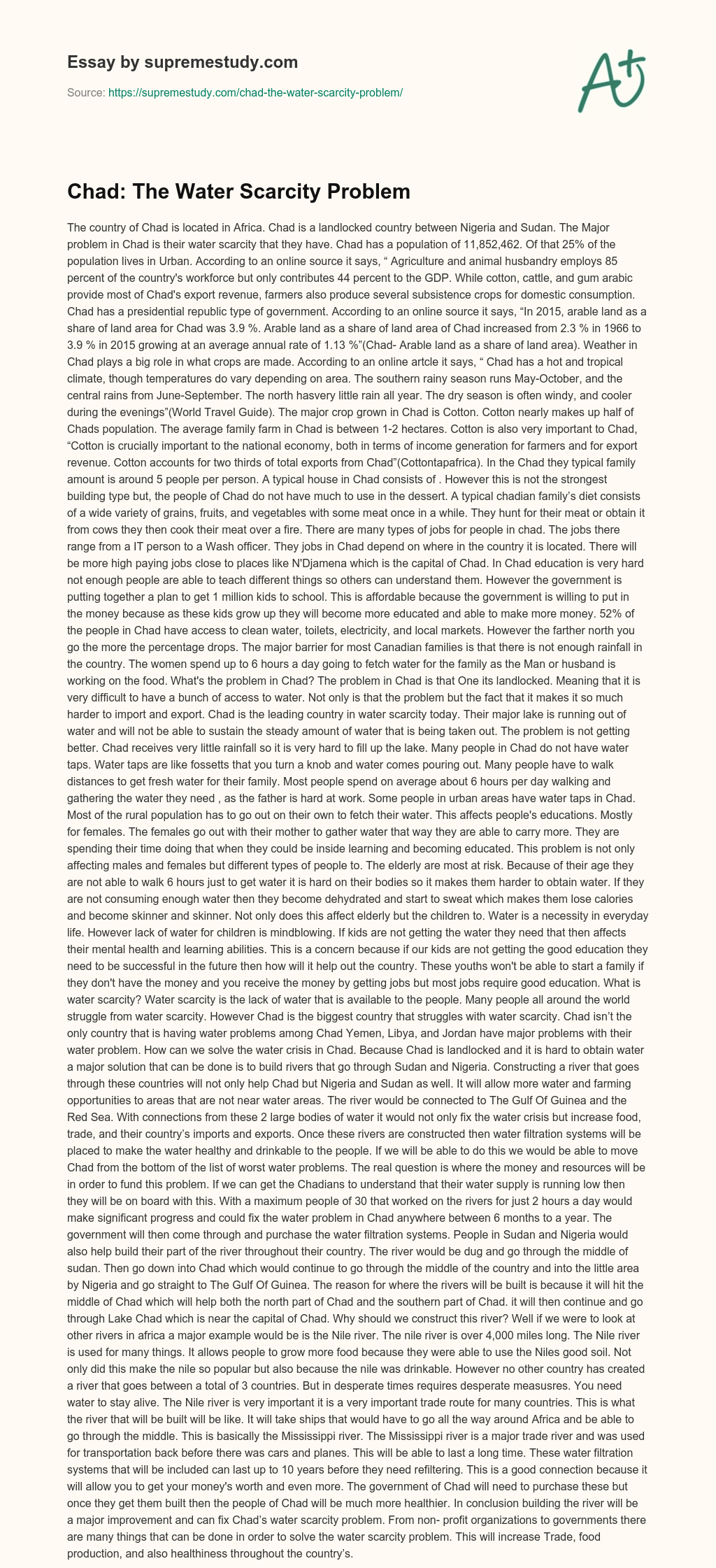Chad: The Water Scarcity Problem essay
