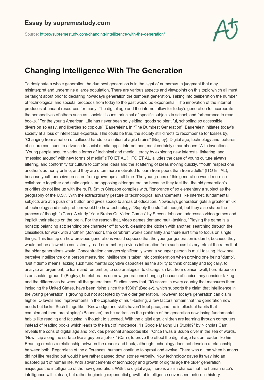 Changing Intelligence With The Generation essay